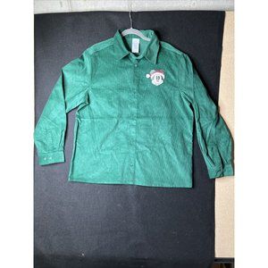 Disney Shirt Adult Large Green Santa Mickey Mouse Embroidered Corduroy